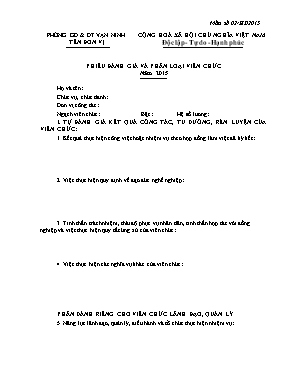 Mẫu Phiếu đánh giá và phân loại viên chức năm 2015